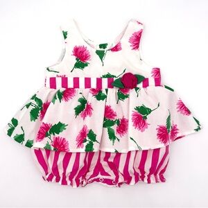 EUC Unbranded Girls Easter Floral & Striped Bubble Romper in Pink 24M VINTAGE